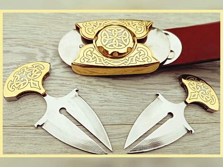 Пряжка-нож пояс «Русь-4» - серия «GOLD / Zlatoust. Златоустовская роспись»