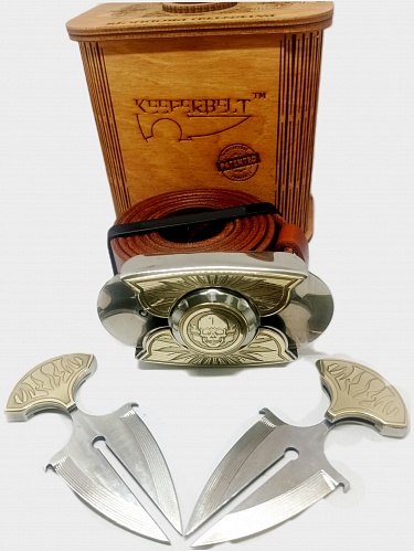 Ремень с Ножами KEEPERBELT.модель «Череп-1» - серия «Laser Brass»