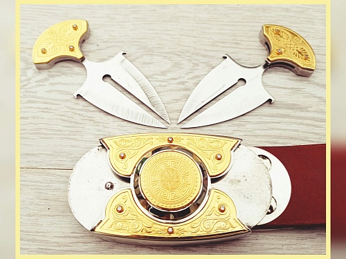 Пряжка-нож пояс «Готика» - серия «GOLD / Zlatoust. Златоустовская роспись»
