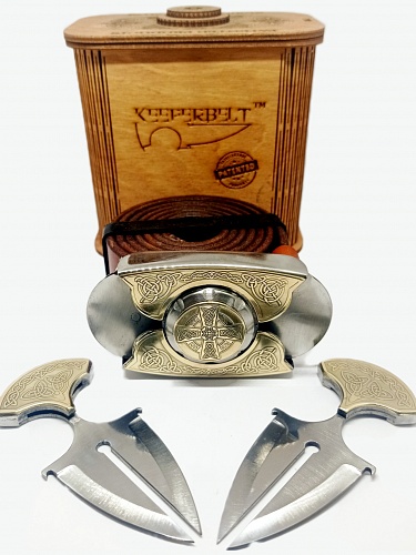 Ремень с Ножами KEEPERBELT. модель «Кельтский Крест 2» - серия «Laser Brass»