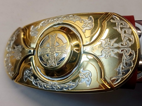 Пряжка-нож пояс «КельтскийКрест2» - серия «GOLD/ Zlatoust. Златоустовская роспись»